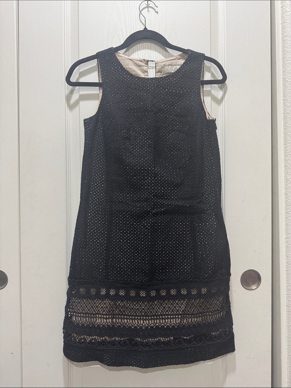 LOFT Petite Black Eyelet Lace Shift Dress Size 4P Sleeveless